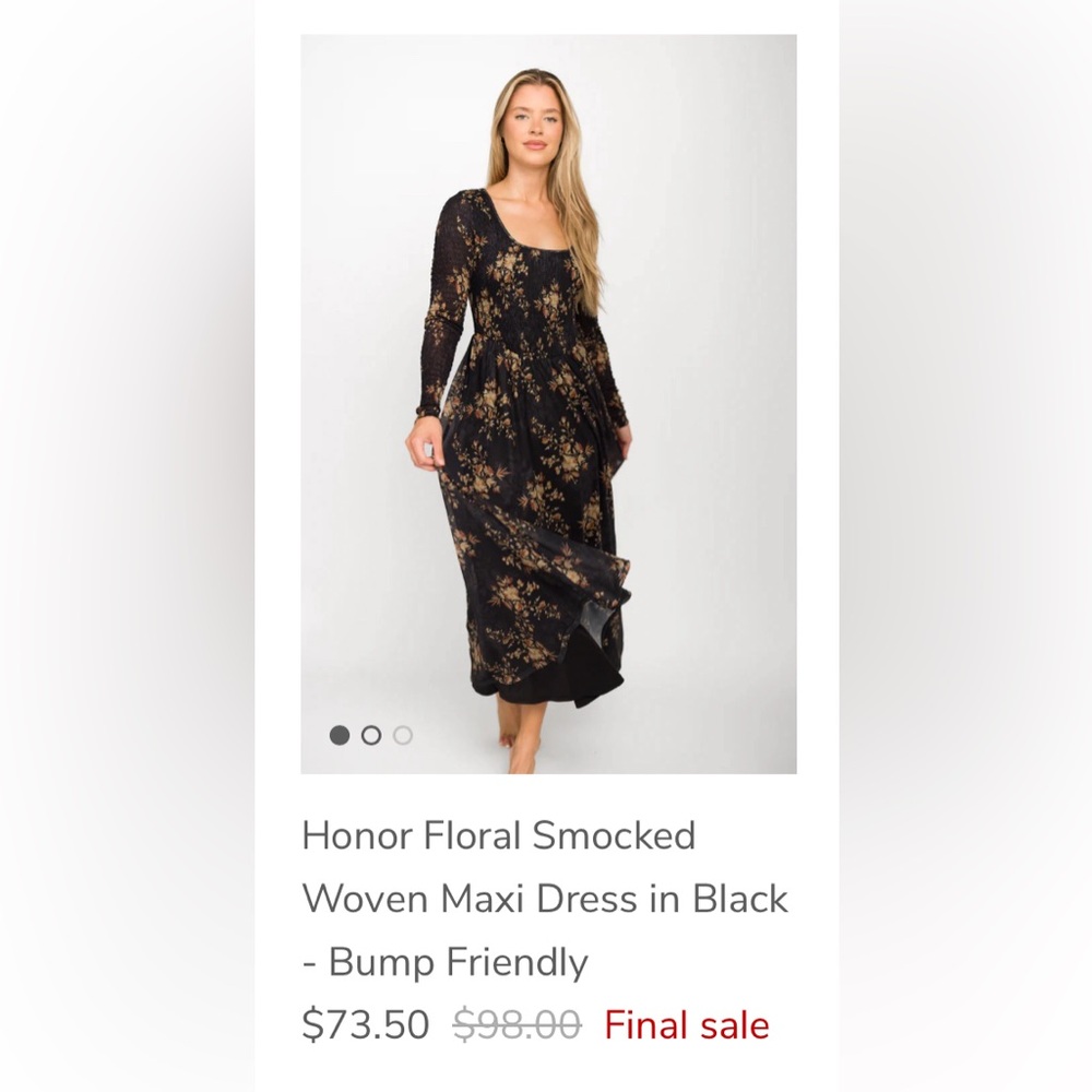Worth Collective - Honor Floral Smocked Woven Maxi Dress Black - Bump Friendly